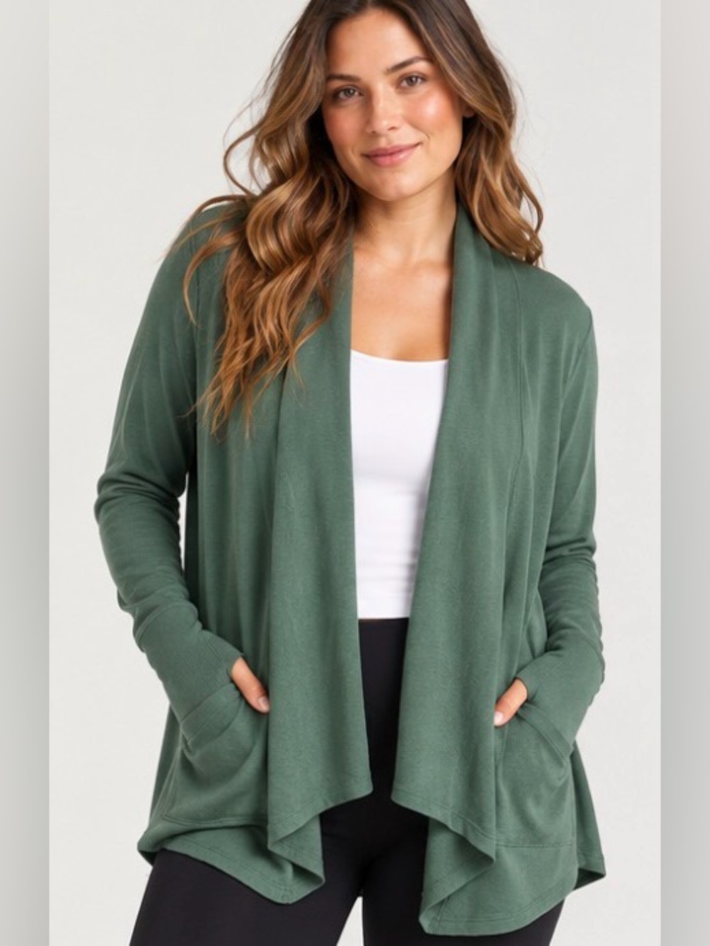 NWT Athleta Pranayama Cozy Open Front Wrap Cardigan Green Size Small (tag $89)